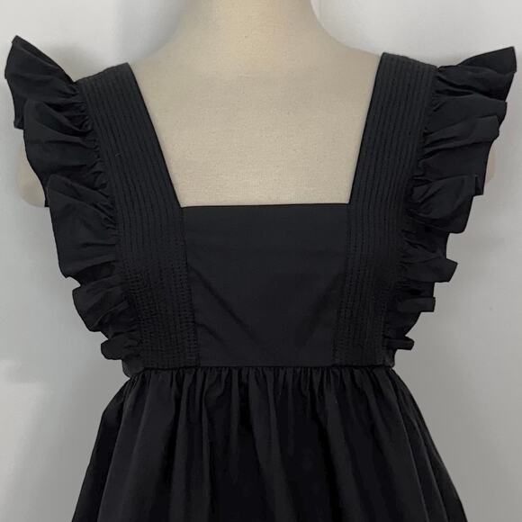 Self-Portrait Square-Neck Ruffled Top Open Tie Back Cotton-Poplin Black US0 NWT - Picture 4 of 10